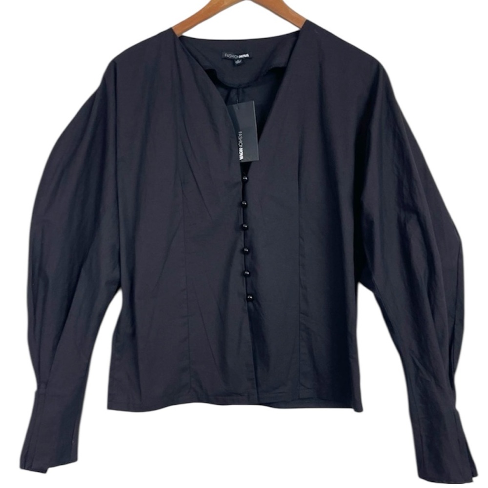 NWT Call Me On My Work Phone Cotton Sleeve Career Basics Top Button Small Brown